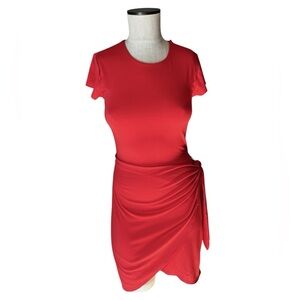 Aritzia Wilfred Coral Lune Wrap Stretchy Short Sleeve Mini Dress Sz S